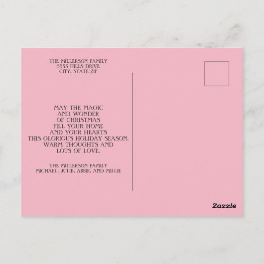 Roze White Multi Photo Kerstfeestay Greep Briefkaart (Achterkant)