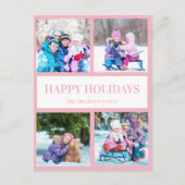 Roze White Multi Photo Kerstfeestay Greep Briefkaart (Voorkant)