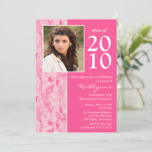 Roze & White Paisley Photo Afstuderen Invitation Kaart (Staand voorkant)