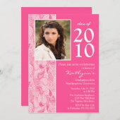 Roze & White Paisley Photo Afstuderen Invitation Kaart (Voorkant / Achterkant)