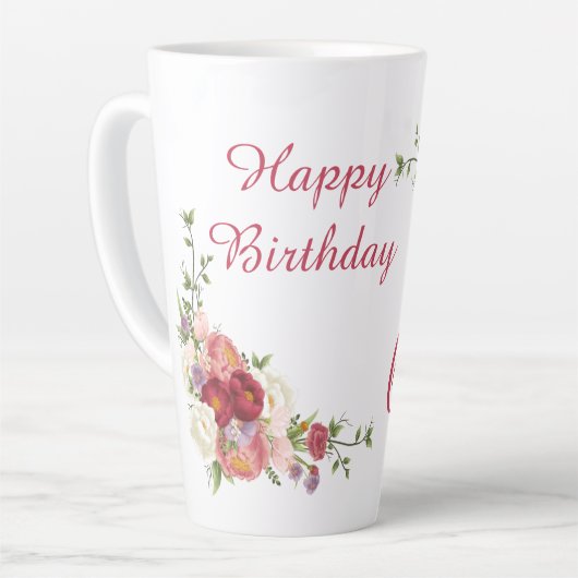 Roze White Peony Flower Happy Birthday Number Latte Mok (Linkerhoek)