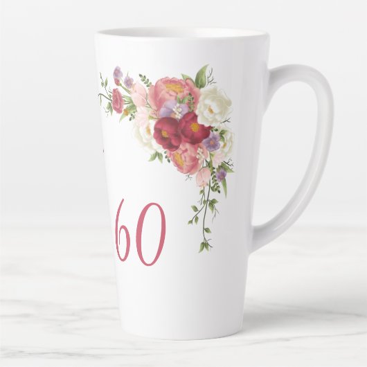 Roze White Peony Flower Happy Birthday Number Latte Mok (Rechts)