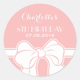 Roze White Ribbon Bow Girl Birthday Party Sticker