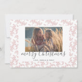 Roze White Rococo Merry kerstscript Foto Feestdagenkaart (Voorkant)
