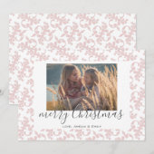Roze White Rococo Merry kerstscript Foto Feestdagenkaart (Voorkant / Achterkant)