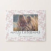Roze White Rococo Merry kerstscript Foto Legpuzzel (Horizontaal)