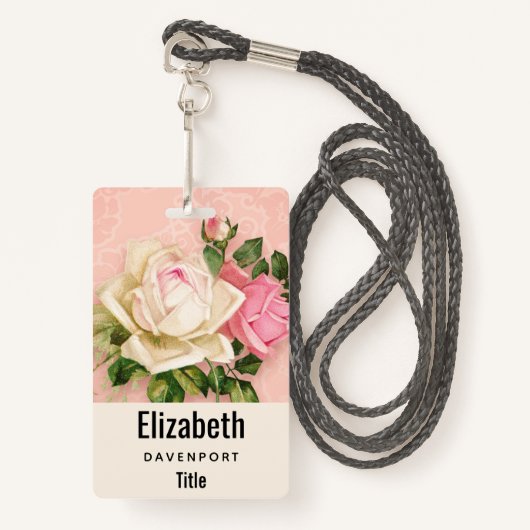 Roze & White Rose Bouquet Badge (Voorkant met draagriem)