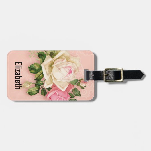 Roze & White Rose Bouquet Bagagelabel (Voorkant horizontaal)