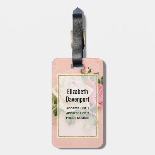 Roze & White Rose Bouquet Bagagelabel (Achterkant verticaal)