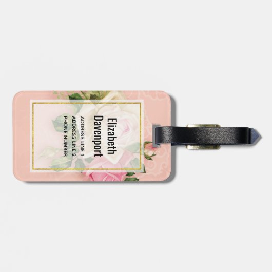 Roze & White Rose Bouquet Bagagelabel (Achterkant horizontaal)