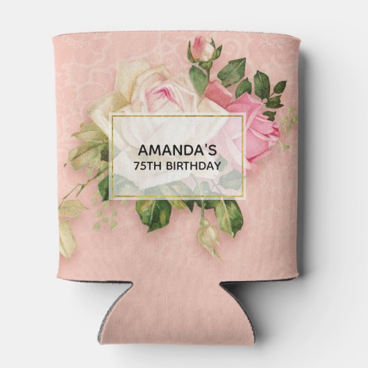 Roze & White Rose Bouquet Birthday Koelbox Blikjeskoeler (Achterkant)