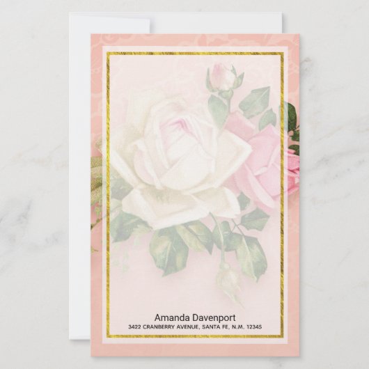 Roze & White Rose Bouquet Briefpapier (Voorkant)
