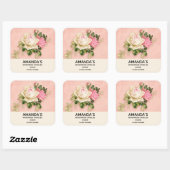 Roze & White Rose Bouquet Business Vierkante Sticker (Vel)