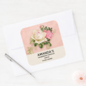 Roze & White Rose Bouquet Business Vierkante Sticker (Envelop)