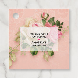 Roze & White Rose Bouquet Dank je Bedankjes Labels