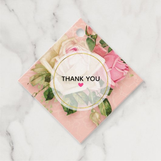 Roze & White Rose Bouquet Dank je Bedankjes Labels (Voorkant)
