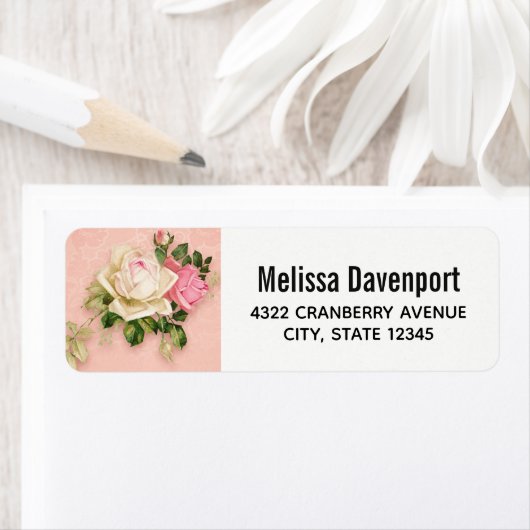 Roze & White Rose Bouquet Etiket (Insitu)