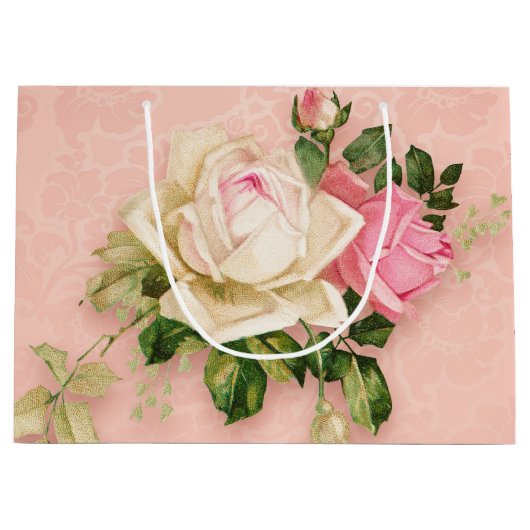 Roze & White Rose Bouquet Groot Cadeauzakje (Voorkant)