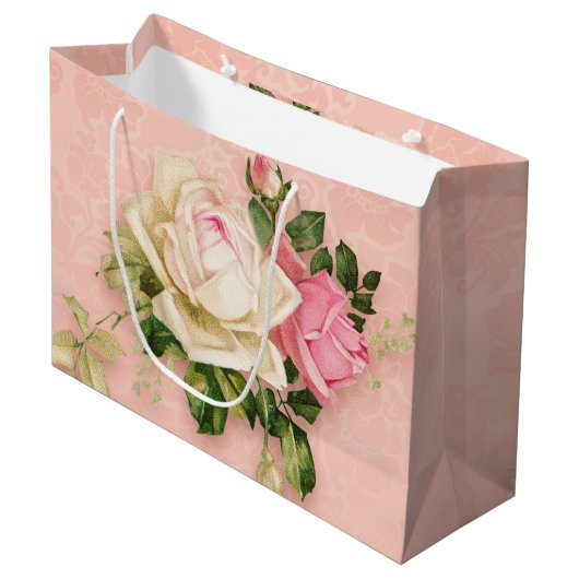 Roze & White Rose Bouquet Groot Cadeauzakje (Voorkant Gekanteld)
