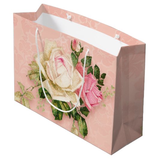 Roze & White Rose Bouquet Groot Cadeauzakje (Achterkant Gekanteld)