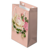 Roze & White Rose Bouquet Klein Cadeauzakje (Achterkant Gekanteld)