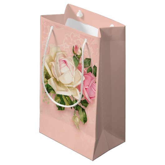 Roze & White Rose Bouquet Klein Cadeauzakje (Voorkant Gekanteld)