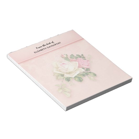 Roze & White Rose Bouquet Notitieblok (Schuin)