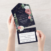 Roze White Rose Bouquet Photo Weddenschap All In One Uitnodiging (Afscheurbaar)