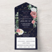 Roze White Rose Bouquet Photo Weddenschap All In One Uitnodiging (Binnen)