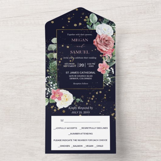 Roze White Rose Bouquet Photo Weddenschap All In One Uitnodiging (Binnen)