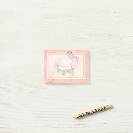 Roze & White Rose Bouquet Post-it® Notes (Op bureau)