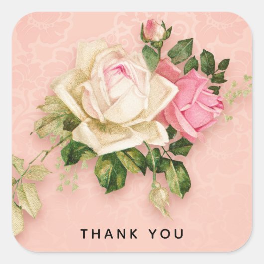 Roze & White Rose Bouquet Vierkante Sticker (Voorkant)