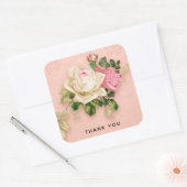Roze & White Rose Bouquet Vierkante Sticker (Envelop)