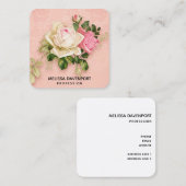 Roze & White Rose Bouquet Vierkante Visitekaartje (Voorkant / Achterkant)
