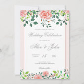 Roze & White Rose Wedding Invitation Kaart (Voorkant)