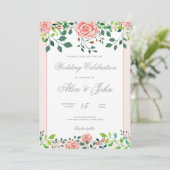 Roze & White Rose Wedding Invitation Kaart (Staand voorkant)