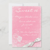 Roze White Roses Bow Uitnodiging (Voorkant)