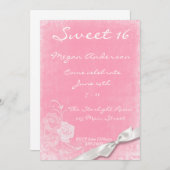 Roze White Roses Bow Uitnodiging (Voorkant / Achterkant)