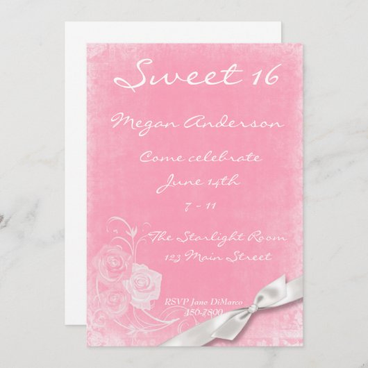 Roze White Roses Bow Uitnodiging (Voorkant / Achterkant)