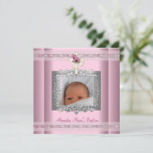 Roze White Silver Photo Cross Baptisme Christening Kaart (Staand voorkant)