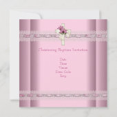 Roze White Silver Photo Cross Baptisme Christening Kaart (Achterkant)