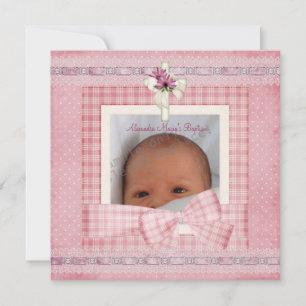 Roze White Silver Photo Cross Baptisme Christening Kaart