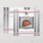 Roze White Silver Photo Cross Baptisme Christening Kaart (Voorkant / Achterkant)