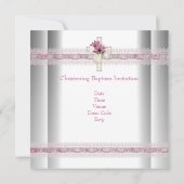 Roze White Silver Photo Cross Baptisme Christening Kaart (Achterkant)
