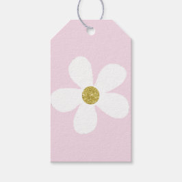 Roze White Simple Daisy Gold Cadeaulabel