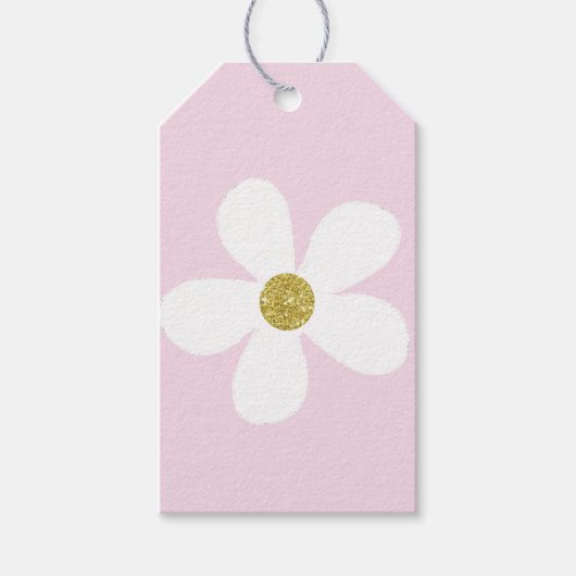 Roze White Simple Daisy Gold Cadeaulabel (Voorkant)
