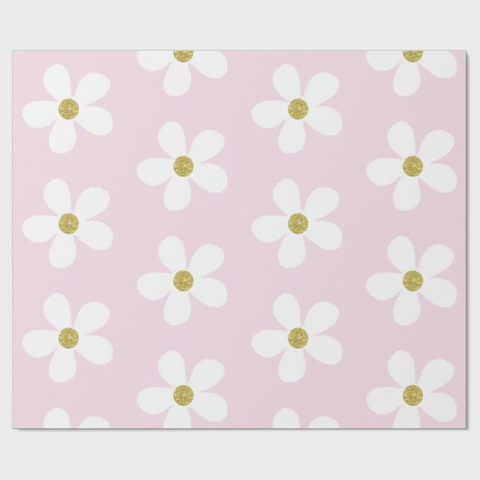 Roze White Simple Daisy Gold Cadeaupapier (Vlak)