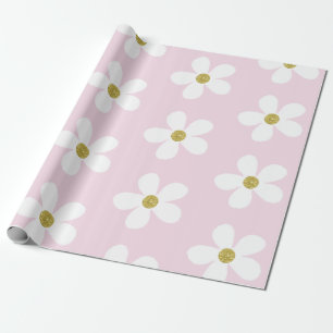 Roze White Simple Daisy Gold Cadeaupapier