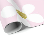Roze White Simple Daisy Gold Cadeaupapier (Rol Hoek)