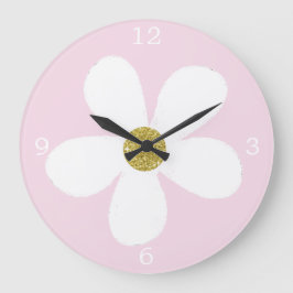 Roze White Simple Daisy Gold Grote Klok